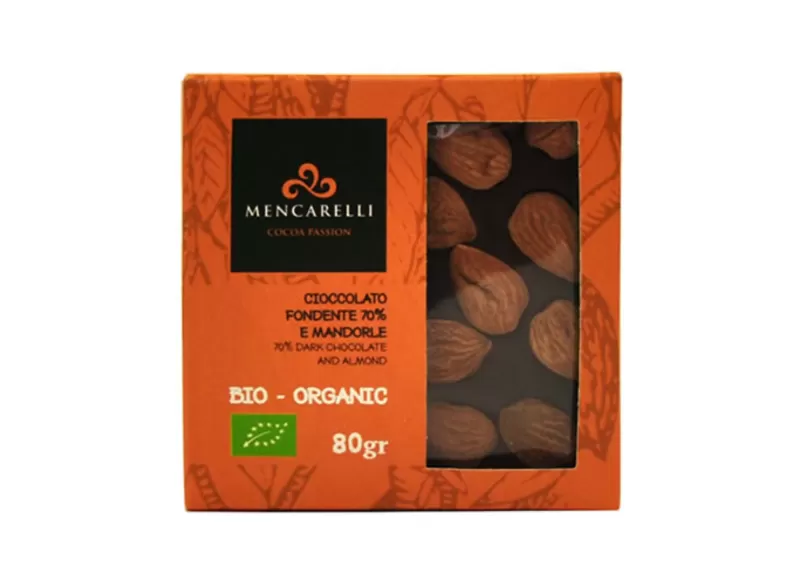 ORGANIC 70% DARK CHOCOLATE AND ALMOND - Mencarelli - Chocolate