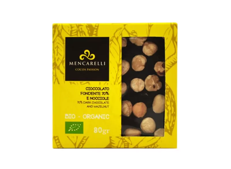 ORGANIC 70% DARK CHOCOLATE AND HAZELNUT - Mencarelli - Chocolate