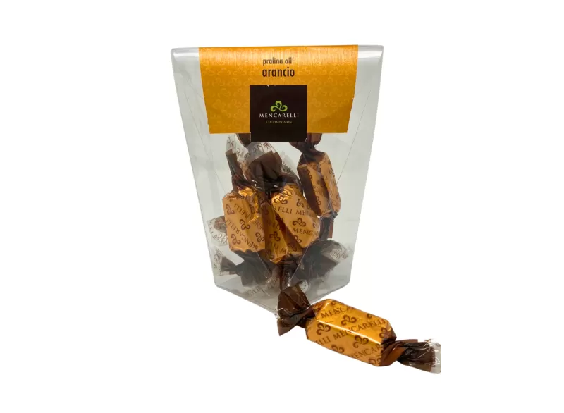 PRALINE FILLED WITH ORANGE - BOX 90g - Mencarelli - Chocolates and Goodies