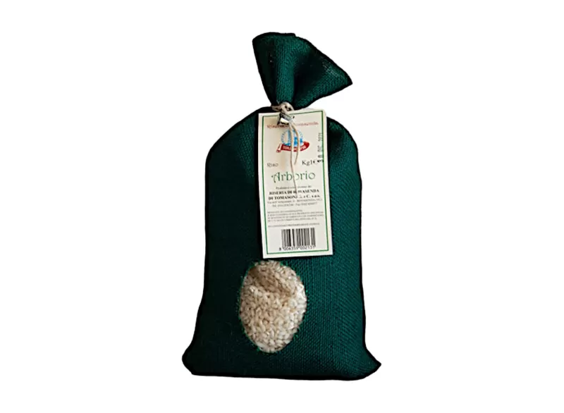 DOP ARBORIO RICE - 1kg JUTE SACK by Tomasoni Riso | StoreItaly.org