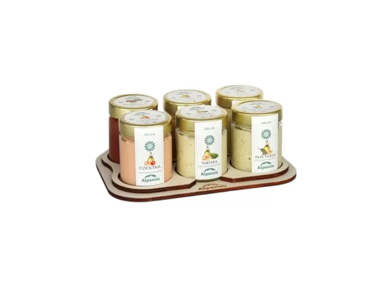 VASSOIO LEGNO BOURGUIGNONNE CON 6 SALSE SALATE 130/150 G. di Alpenz...